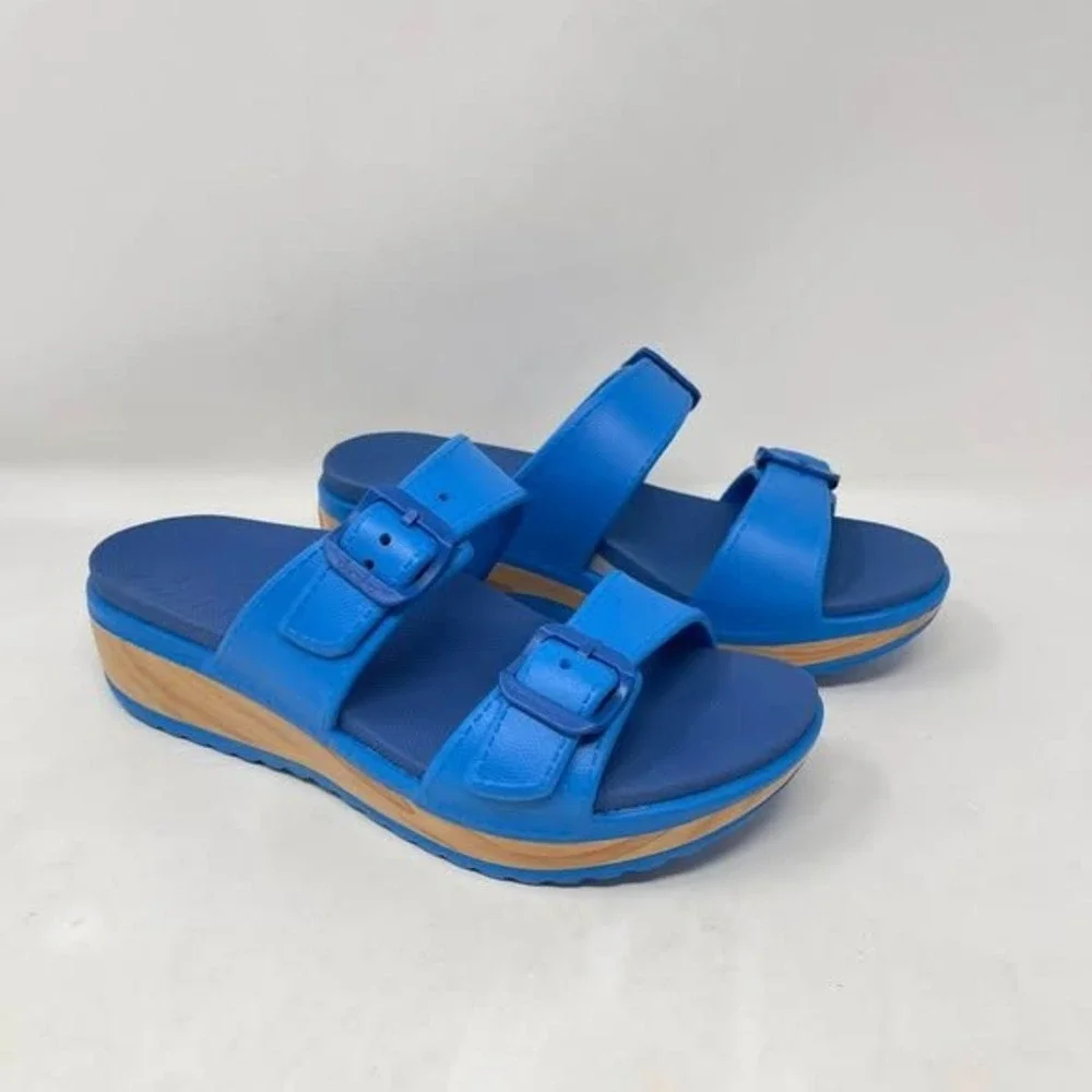 Dansko Kandi Comfort Wedge Sandals Womens 40 Blue Molded EVA Comfort 2-Strap
